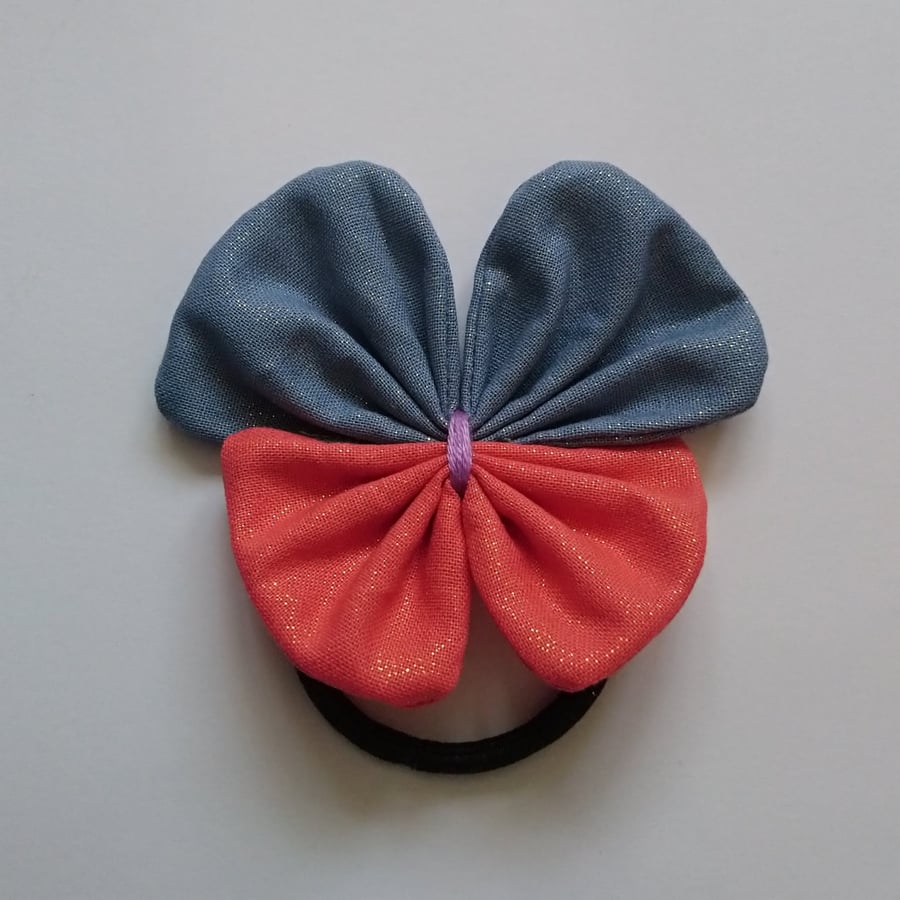 Coral and Blue Glitter Butterfly Hair Bow