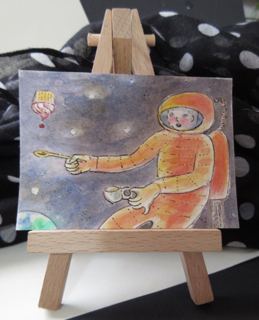 Cupcake In Space ACEO Original Watercolour Artwork