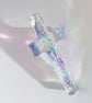 Dichroic Resin Cross Pendant: Iridescent Opal Crucifix Necklace 7x4.7cm