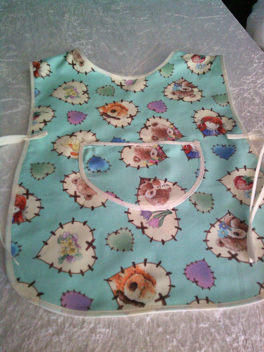 Patchwork Hearts with Teddy Bears and Flowers Child's Tabard Apron