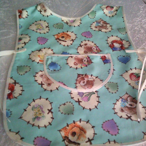 Patchwork Hearts with Teddy Bears and Flowers Child's Tabard Apron