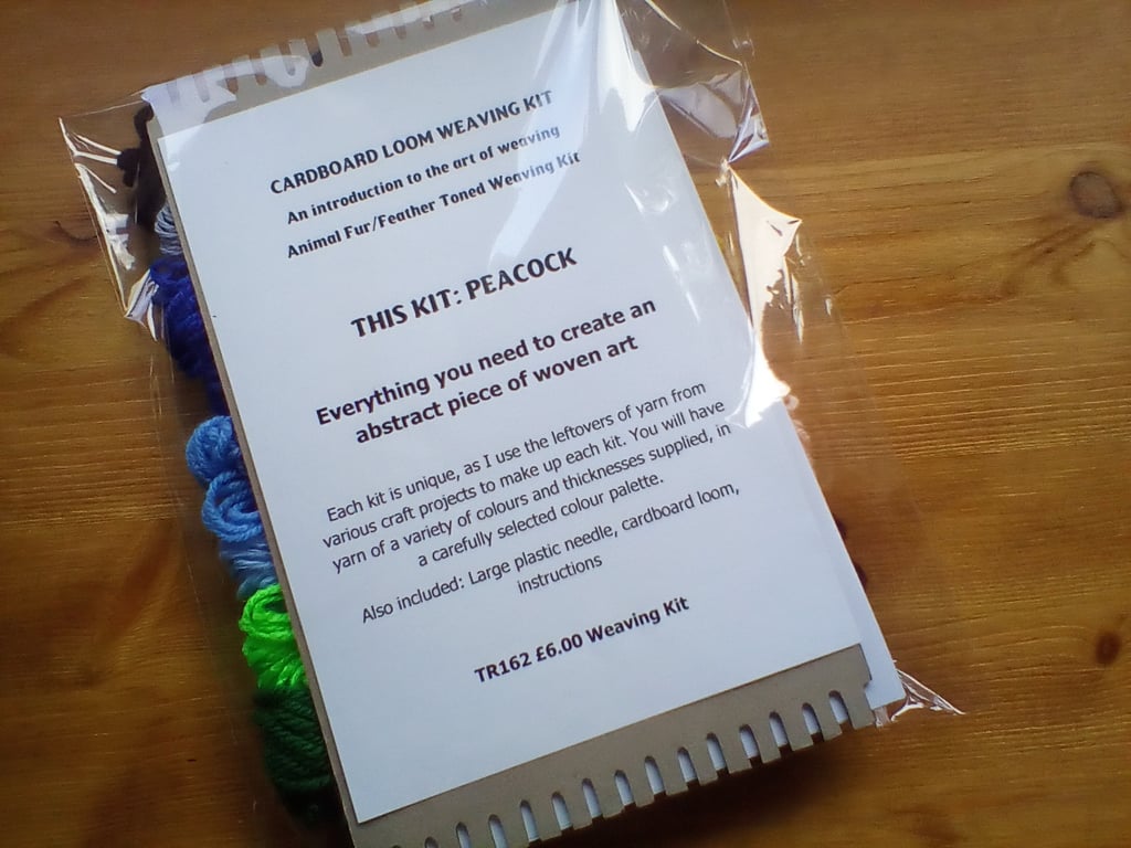 Peacock Bird Cardboard Loom Beginners Weaving Kit Abstract Art