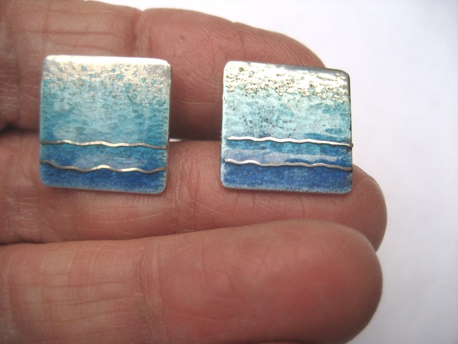 Sterling silver cuff links - waves- Enamelled