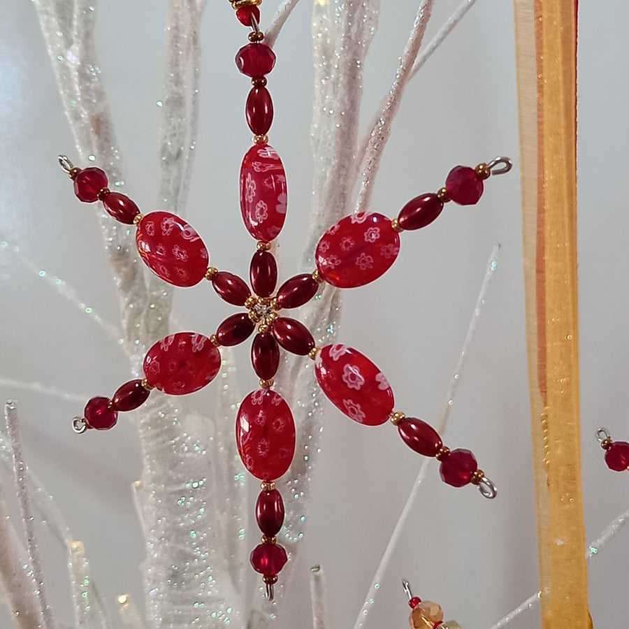 Red and Gold Millefiori Snowflake