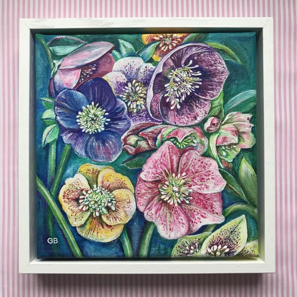 Hellebores Painting, Original Painting,  Flower Painting, Small Painting.