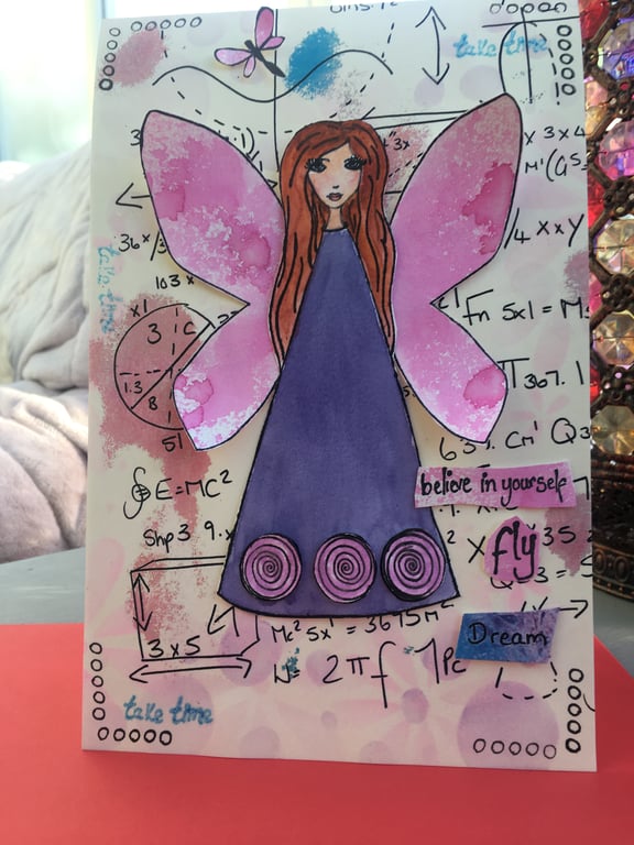 Quirky girl butterfly dream, fly, believe in yourself card