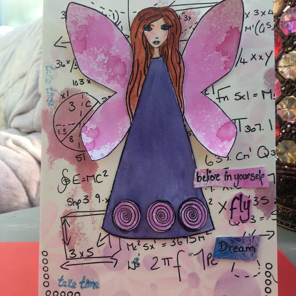 Quirky girl butterfly dream, fly, believe in yourself card