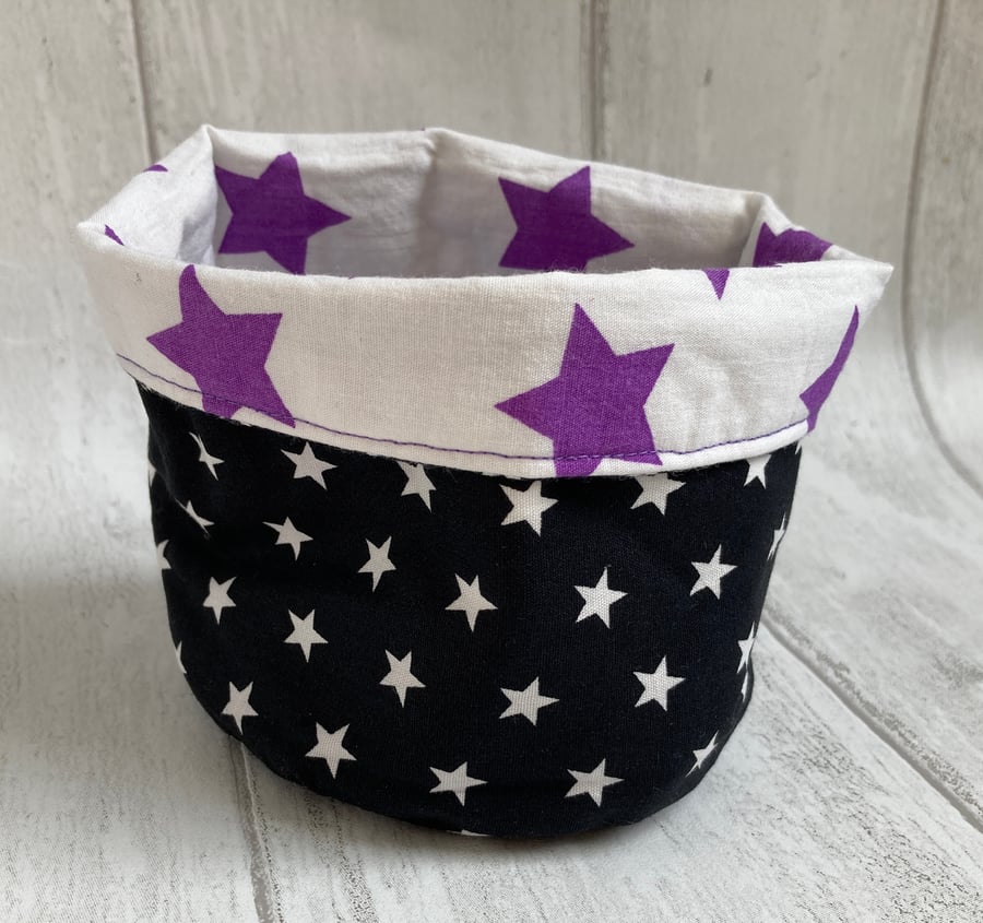 Small fabric basket: plant pot, cosmetics etc Black and purple
