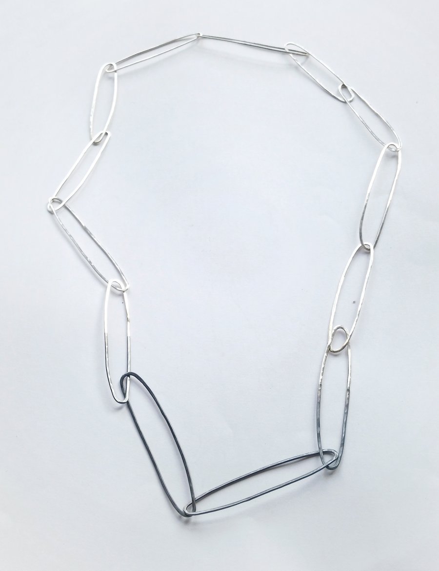 Contemporary handmade rectangular silver chain necklace 