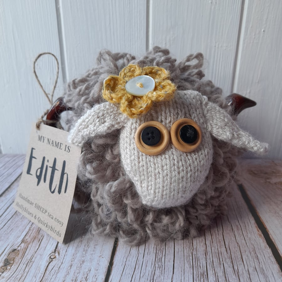 Handknitted quirky sheep tea cosy.