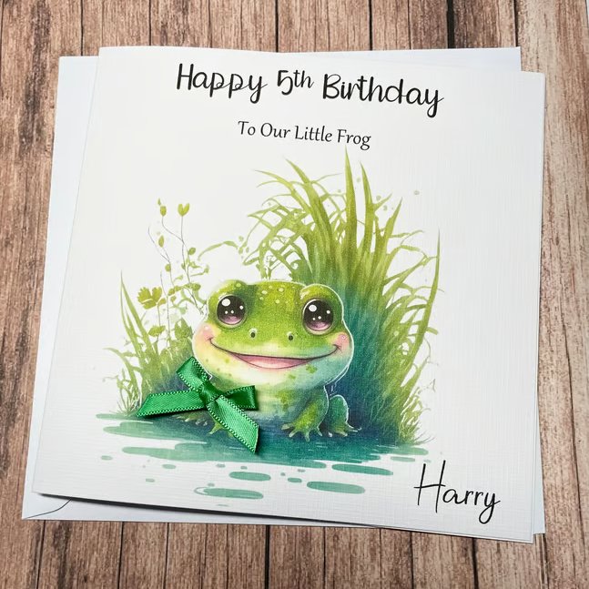 Personalised Frog Happy Birthday Card for her for him son daughter niece nephew