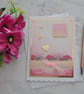 With Love & Best Wishes Card Birthday Pink Flowers Gold Hearts 3D Handmade - Image 1
