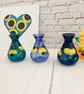 Small Blue Glass Vase Hand Painted With Sunflowers 