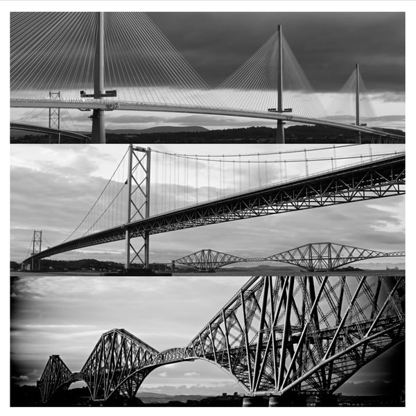 ‘The Forth Bridges’ signed mounted square print 30 x 30cm FREE DELIVERY