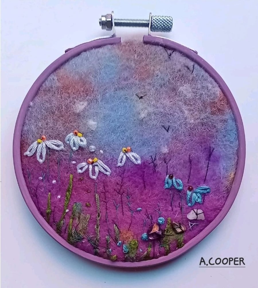 ,PURPLE HUE ,handmade, original, needle felted wool picture 