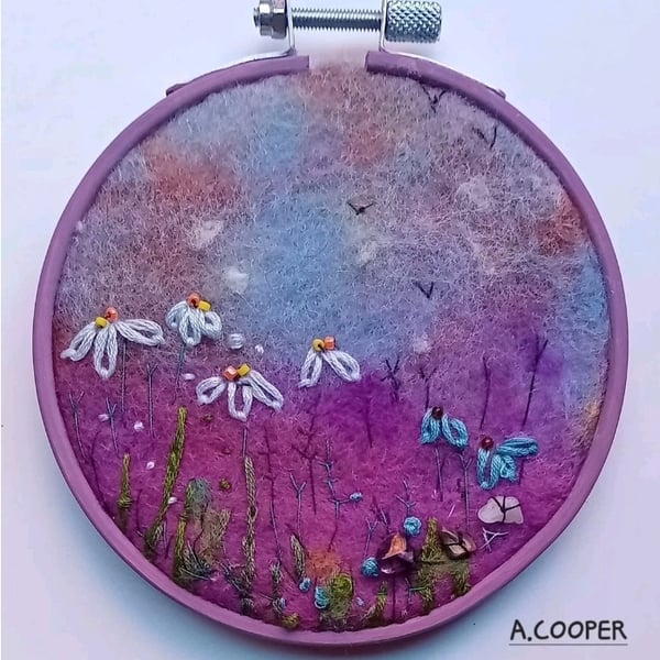 ,PURPLE HUE ,handmade, original, needle felted wool picture 