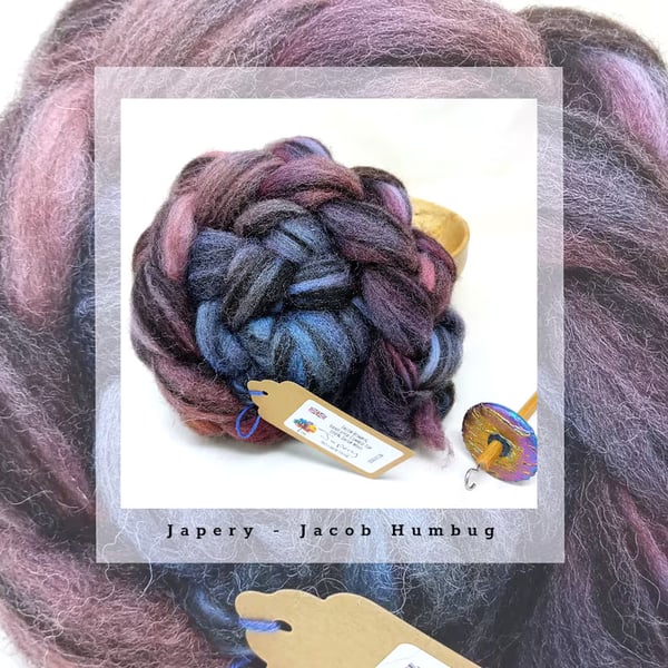 Japery Hand Dyed Jacob Humbug Combed Wool Top 100g Braid felting spinning Yarn