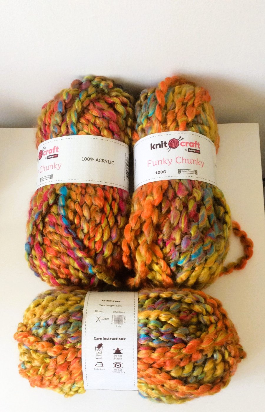 3 x 100g Super Chunky Acrylic Wool Multi Coloured