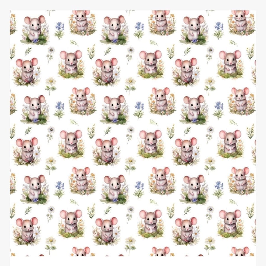 Polycotton Fabric Material 3D Digitally printed mouse mice super cute 