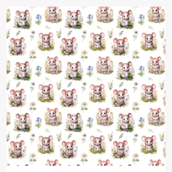 Polycotton Fabric Material 3D Digitally printed mouse mice super cute 