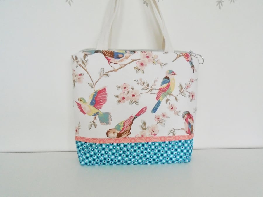 Large Cotton Toiletries Bag  with handles - Birds 