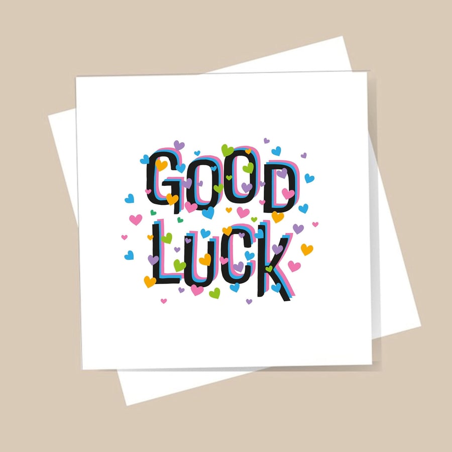 Good Luck Card. Best Wishes,colourful simple design. Blank inside. Free delivery