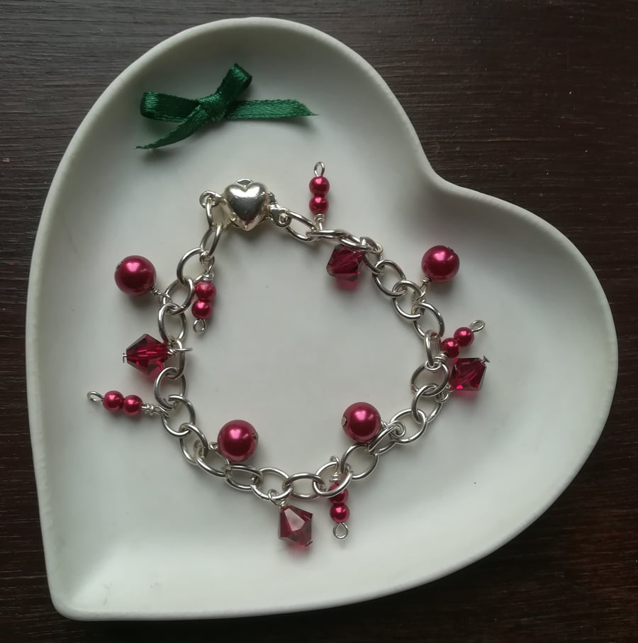 Swarovski Ruby crystals and beads bracelet