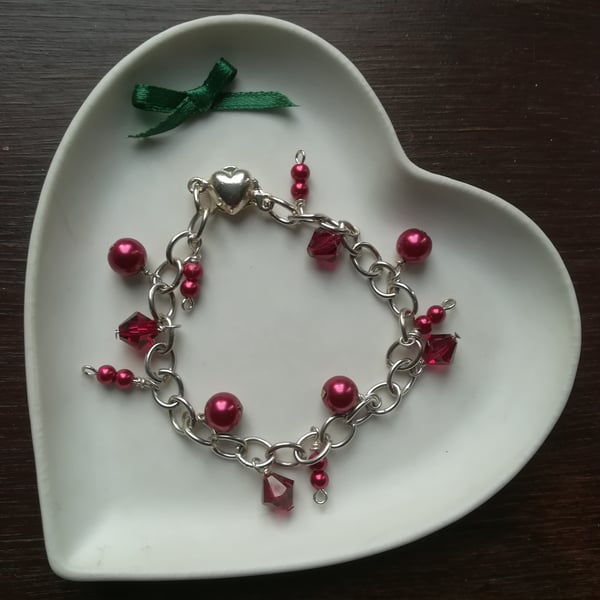 Swarovski Ruby crystals and beads bracelet