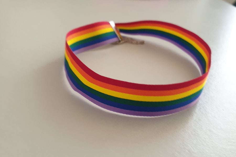 Pride Rainbow Satin Ribbon Choker Necklace with Adjustable Fastenings