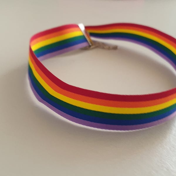 Pride Rainbow Satin Ribbon Choker Necklace with Adjustable Fastenings