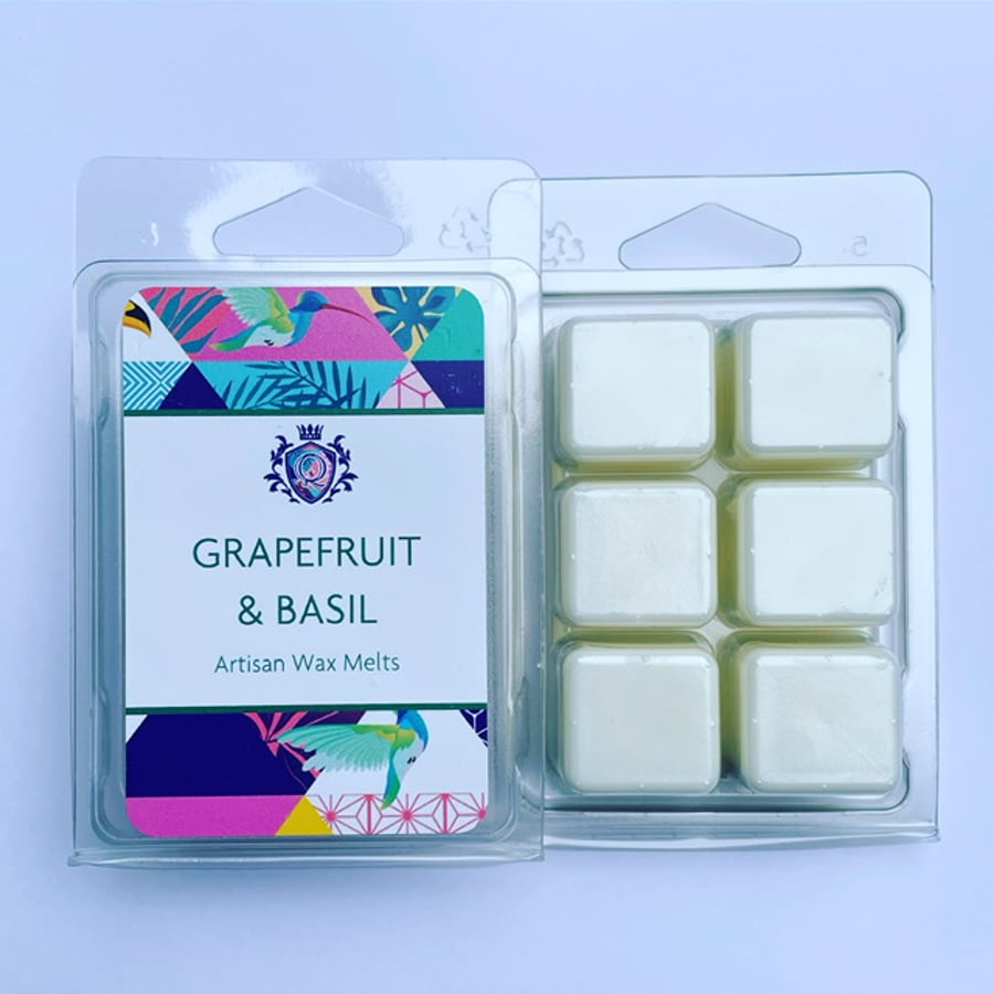 "Grapefruit & Basil" wax melts clamshell Vegan friendly home fragrance