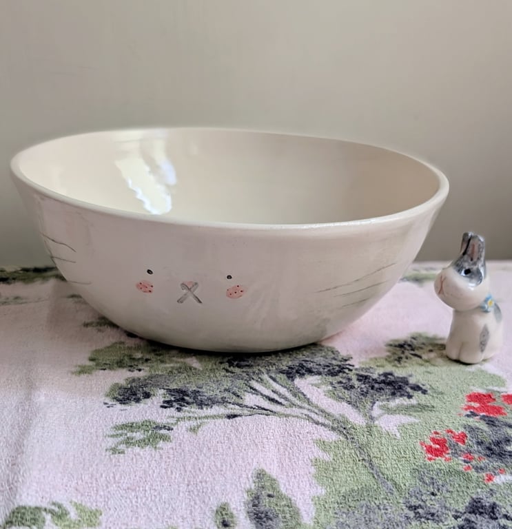 Ceramic Bunny Rabbit Bowl - Handmade Pottery Dish