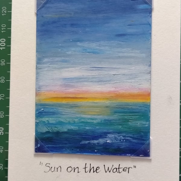 "Sun on the water" Original ACEO oil pastel seascape