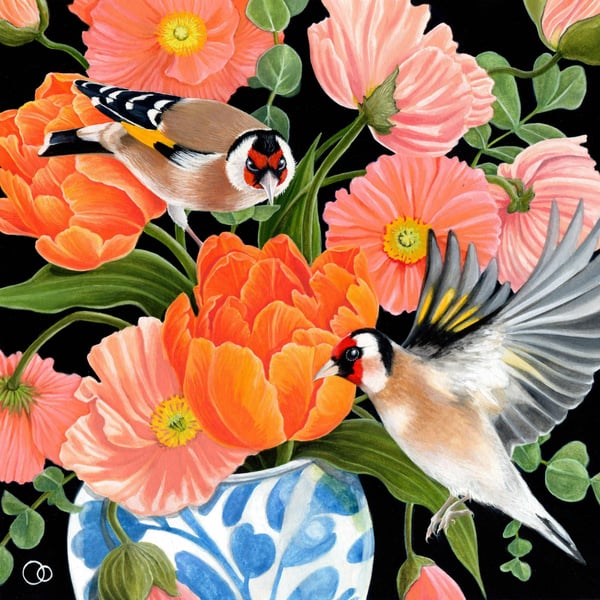 Goldfinches Original Watercolour and Gouache Painting