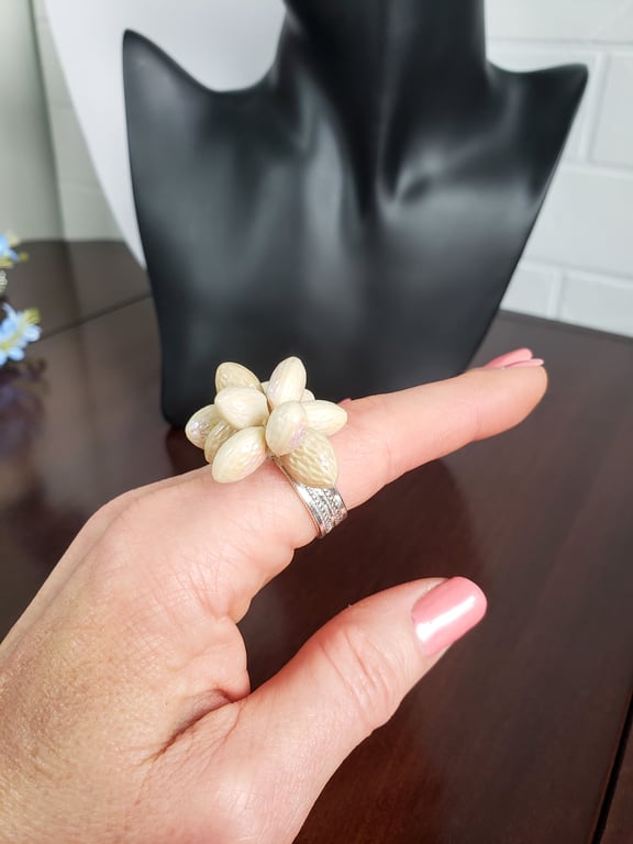 Adjustable Silver Plated Ring Czech Beads Ring 