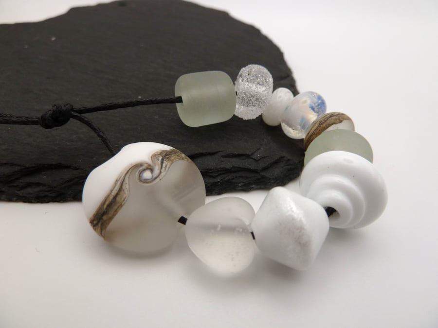 lampwork glass beads, white orphan set