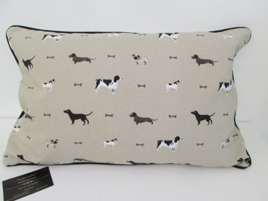 Sophie Allport Dogs Cushion Cover with Black Piping