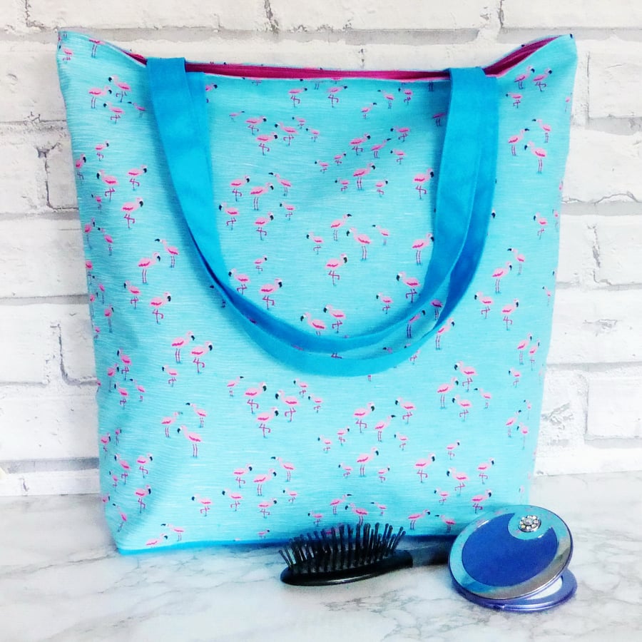 Flamingo Tote bag, Beach bag, shopping bag, blue