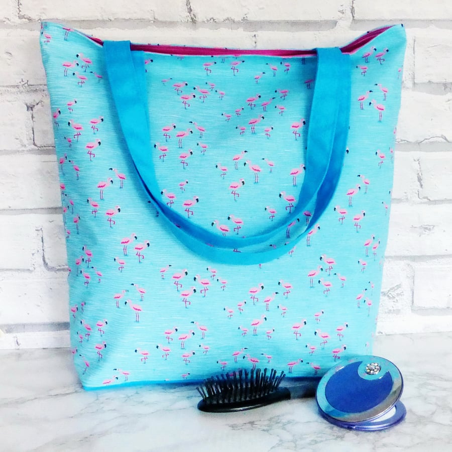 Flamingo Tote bag, Beach bag, shopping bag, blue