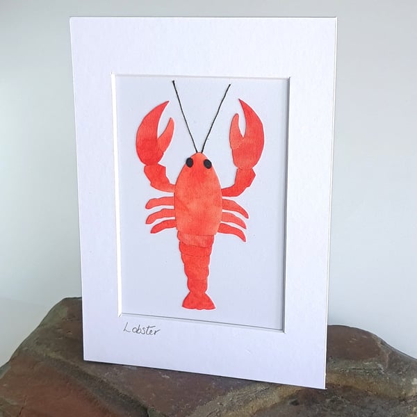 An orange batik 'Lobster' fabric picture - 5x7 inches including mount