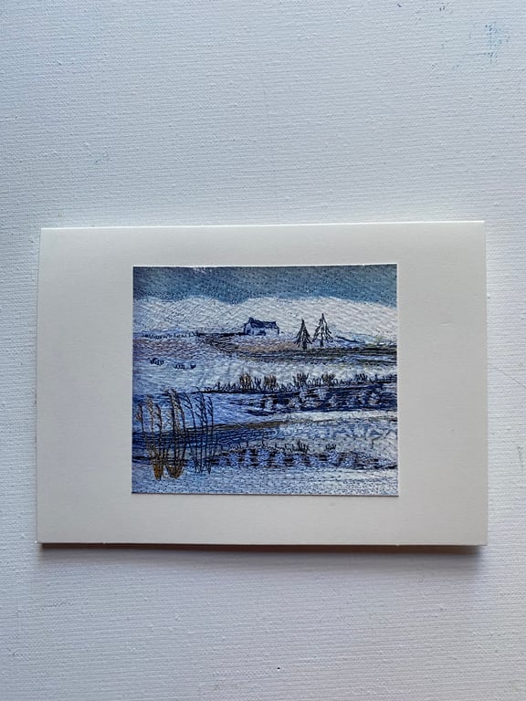 Snowy landscape,  original art print Christmas card