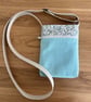 Fabric crossbody bag, phone bag, pale green cotton, with an adjustable strap