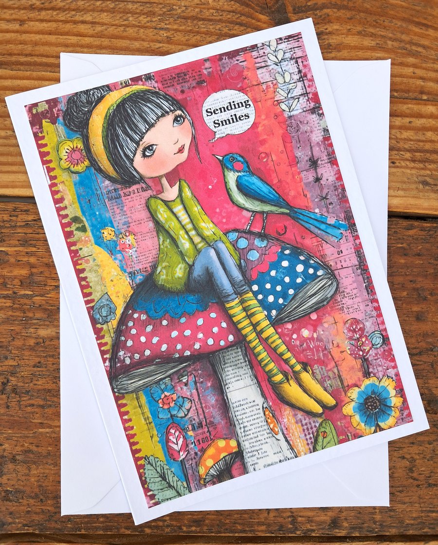 C6712       Sending Smiles Birthday Card, Colourful, Quirky,