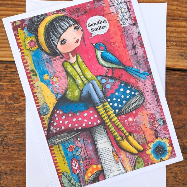 C6712       Sending Smiles Birthday Card, Colourful, Quirky,
