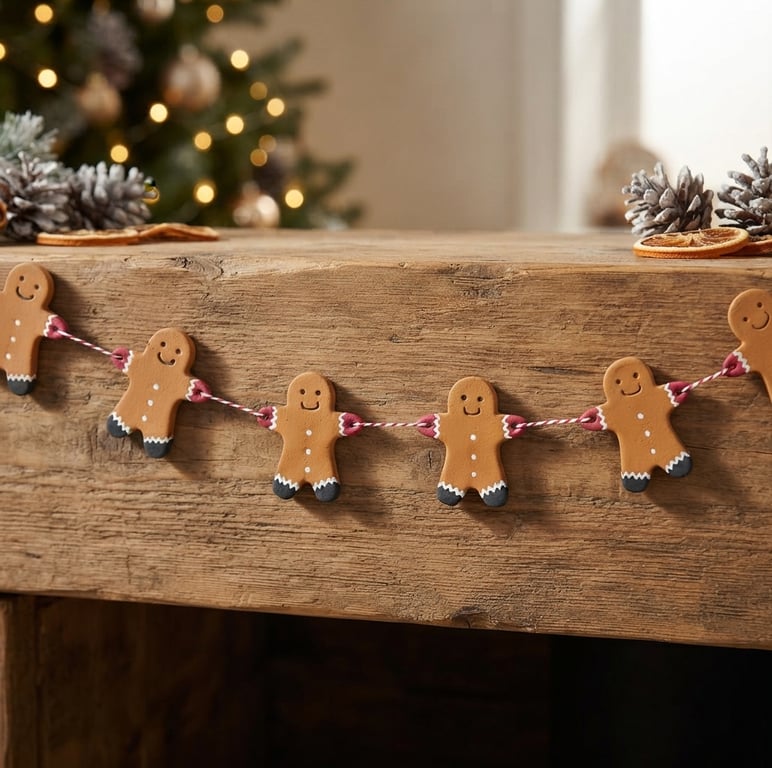 Air Dry Clay Gingerbread Men Bunting Holding Hands Festive Garland