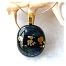 Dichroic Glass Pendant 127 Paw Prints Black Handmade and gold plated chain