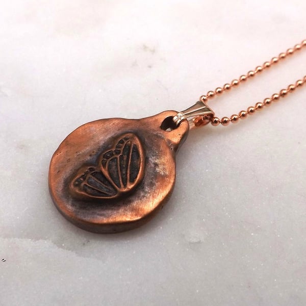 Recycled Copper Butterfly Wing Pendant Necklace.