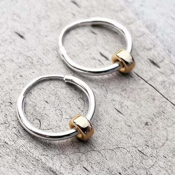 Mixed Metal Sterling Silver Hoops with 14k Gold Filled Rondelles