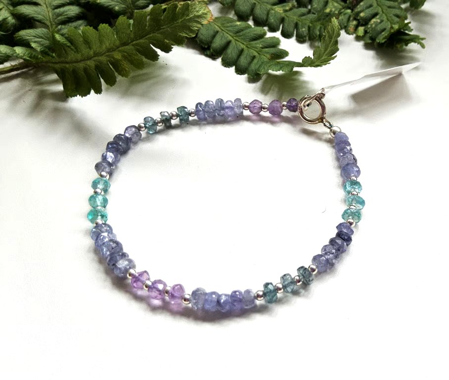Tanzanite, Amethyst , Apatite & Kyanite Sterling Silver Bracelet (SMALL)