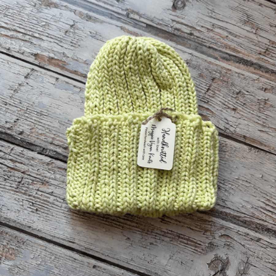 6-12 Months Vegan Unisex Beanie, Premium Cotton Lime